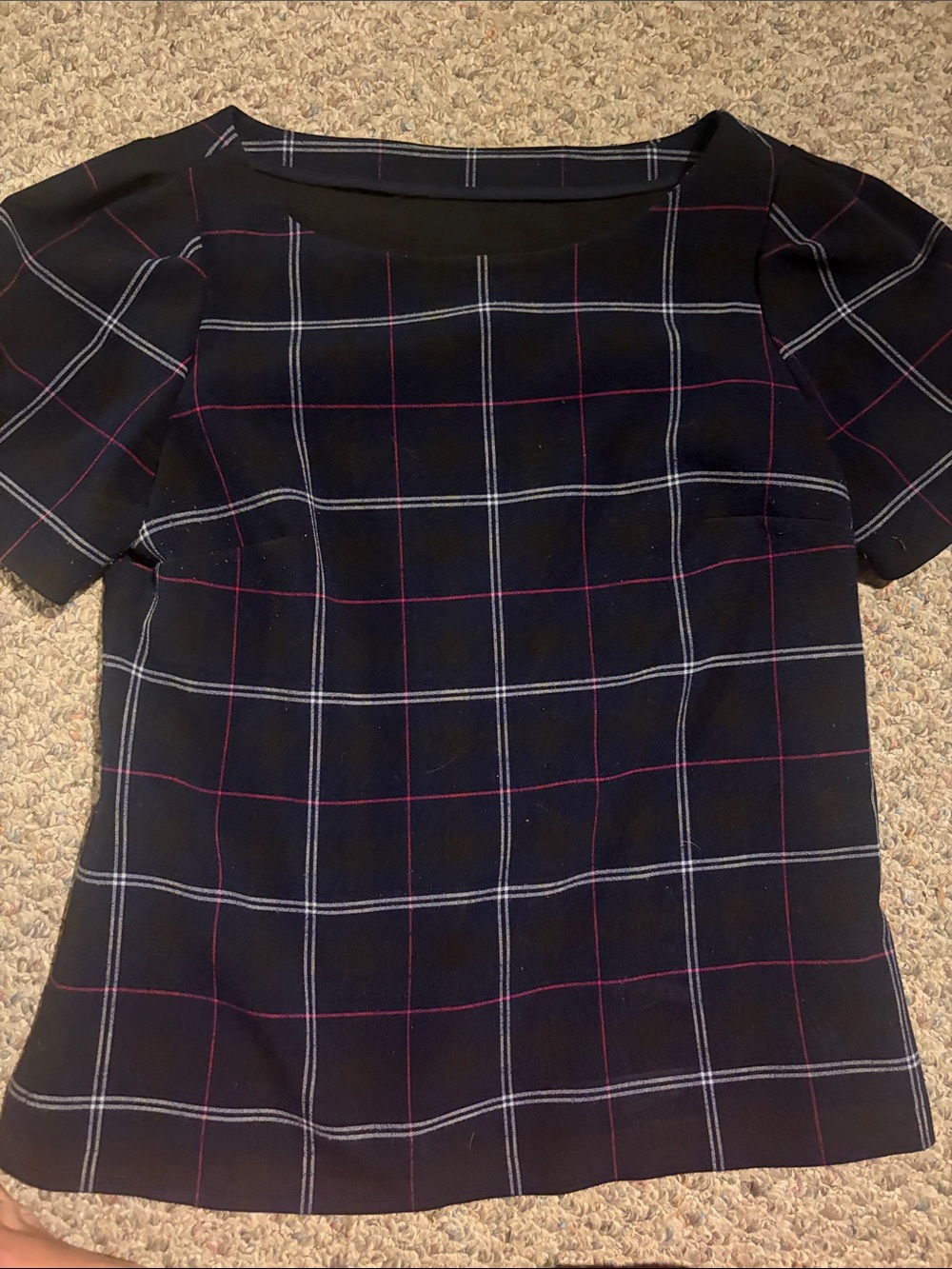 Women's Navy Plaid Short-Sleeve Top - Classic Check Pattern
